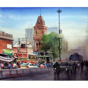 Sarfraz Musawir, Empress Market Karachi III, Watercolor on Paper, 13x15 Inch, Cityscape Painting, AC-SAR-063